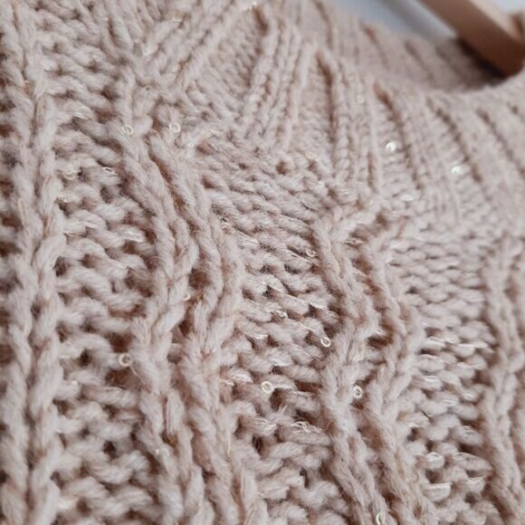 JOE FRESH | Cable Knit Subtle Sparkle Crewneck Pullover Sweater Top Cream Sz M - Picture 5 of 12